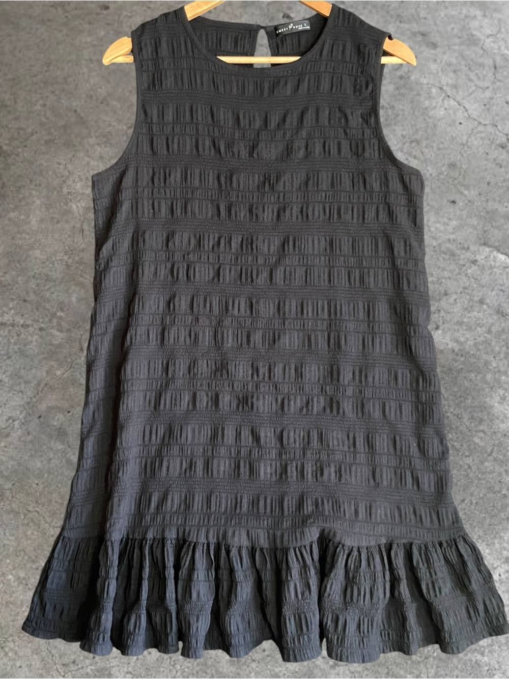 Emery Rose | Solid Black Ruffle Hem Smock Dress| Size L
